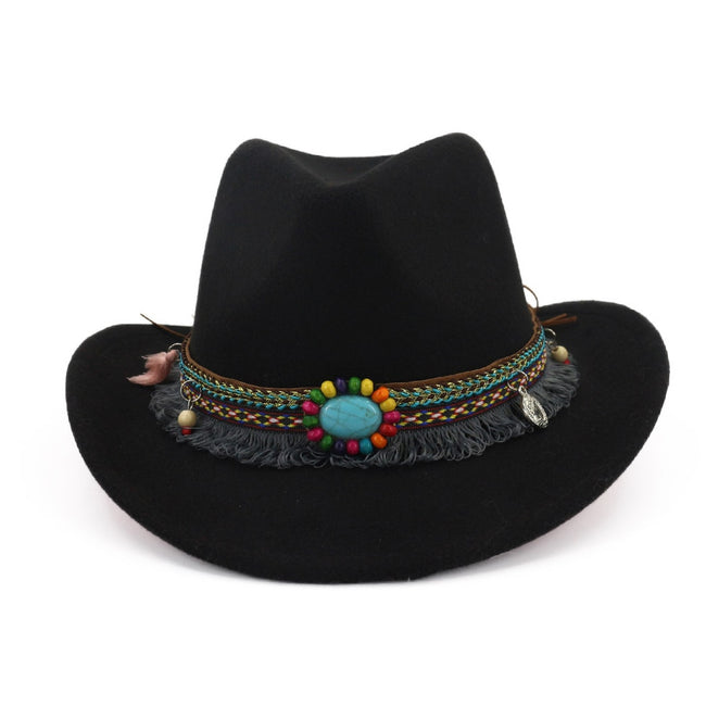 Western Cowboy Hat Tassel Ribbon Pop Wide Brim Hat | EveryDayView|