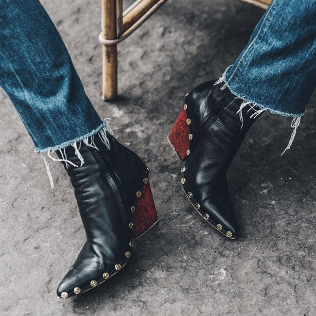 black leather wedge booties