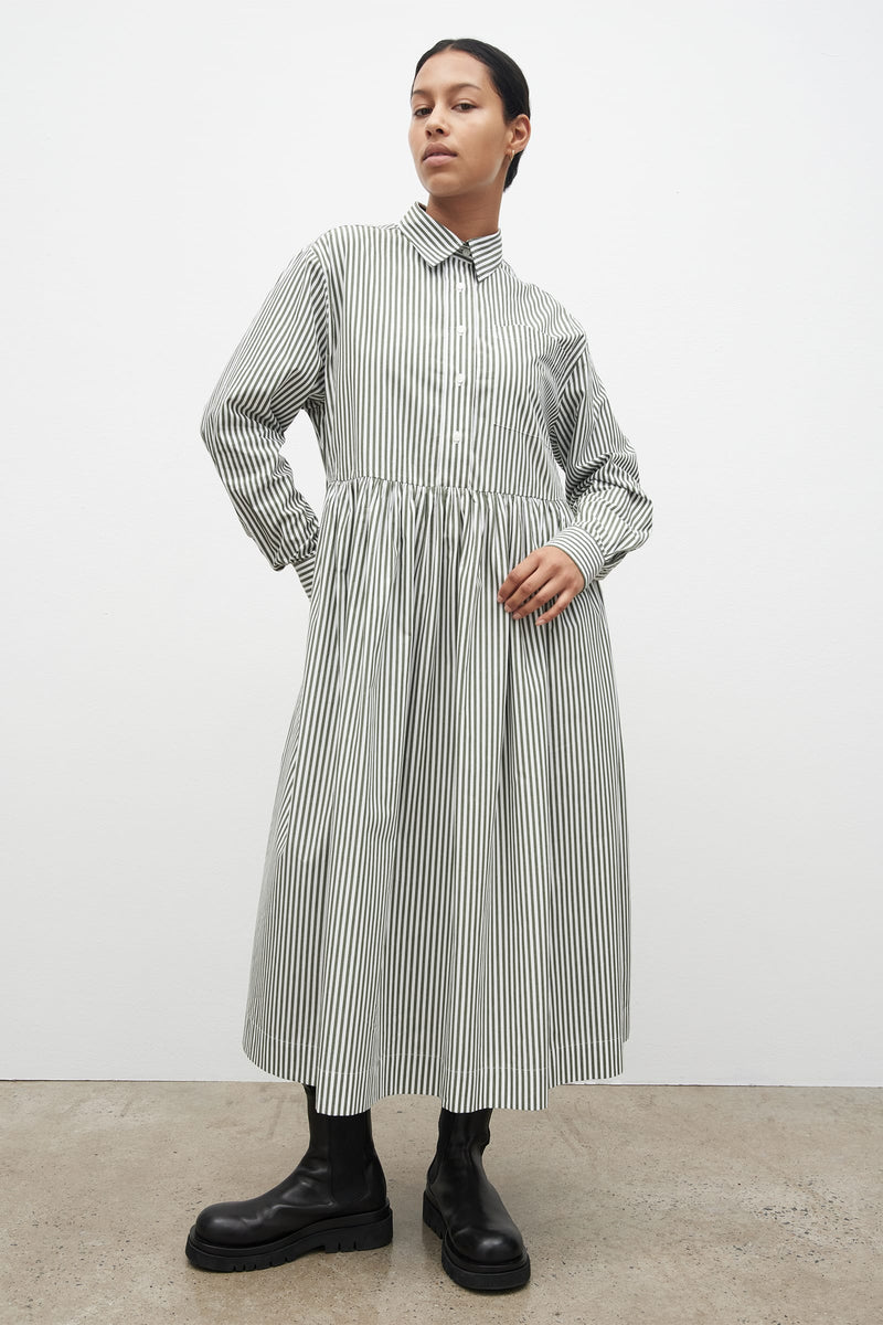 Shop Lee Dress - Deep Green Stripe | Kowtow Clothing
