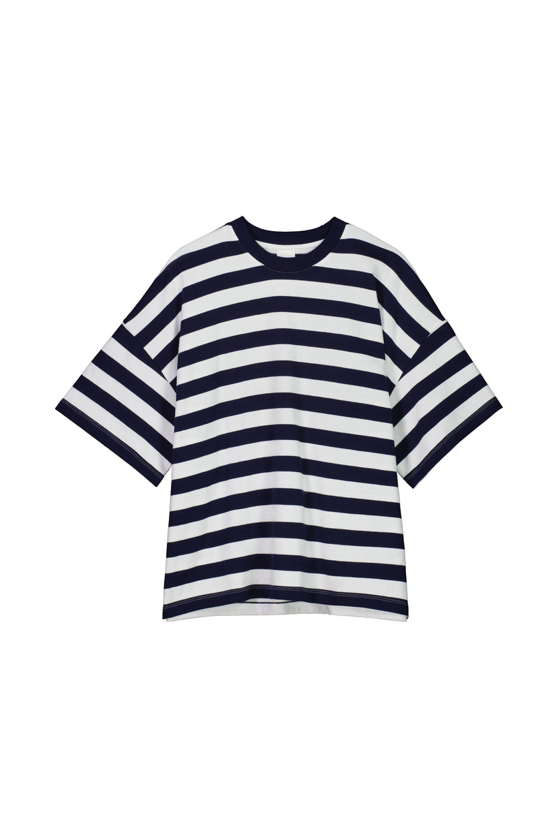 Shop Oversized Boxy Tee - Navy White Stripe | Kowtow Clothing