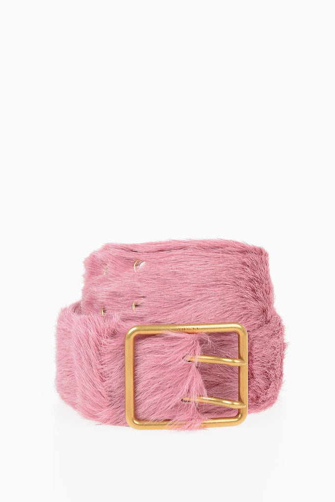 prada pink fur belt