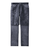 Denim x Cracked Leather Bi-Color Pants