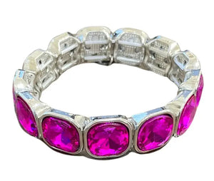 Silver And Fuchsia Rhinestone Stretch Bracelet - Blessed in the 406 