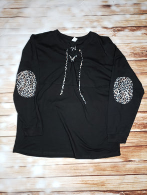 Leopard Lace Up Jersey with Elbow Patch