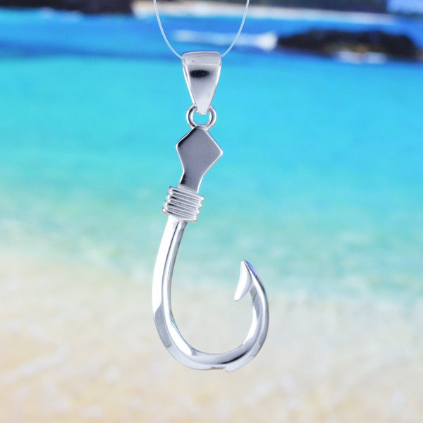 Sterling Silver Polynesian Fish Hook Pendant Necklace