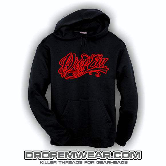 red embroidered hoodie