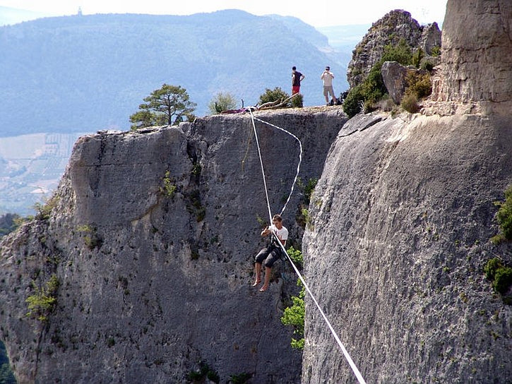 Taping Black & White, the 377 foot highline in Millau - Photo Credit: Mathieu Pertus