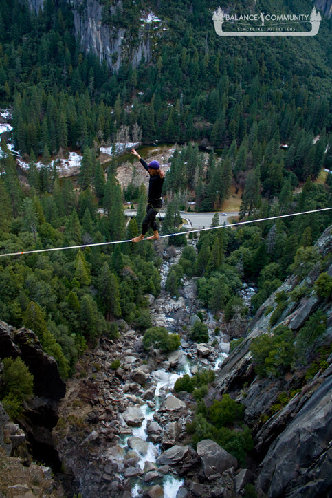 Looking down on the Cascade Falls Highline