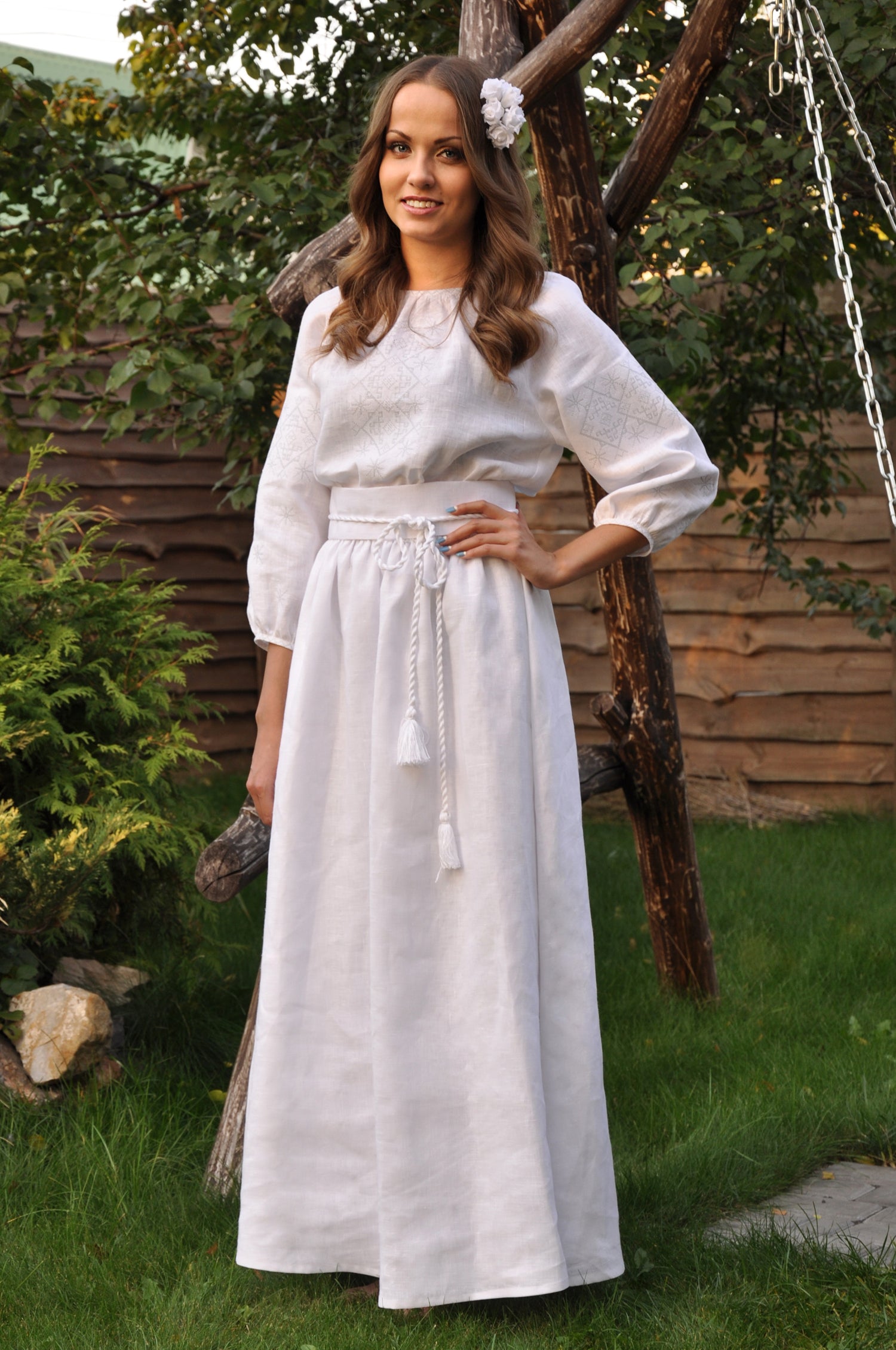 White Ukrainian Dress with White Ukrainian Embroidery – Vyshyvanka by ...