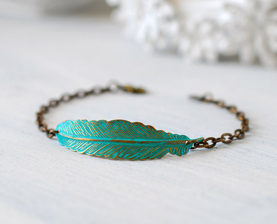 patina feather bracelet