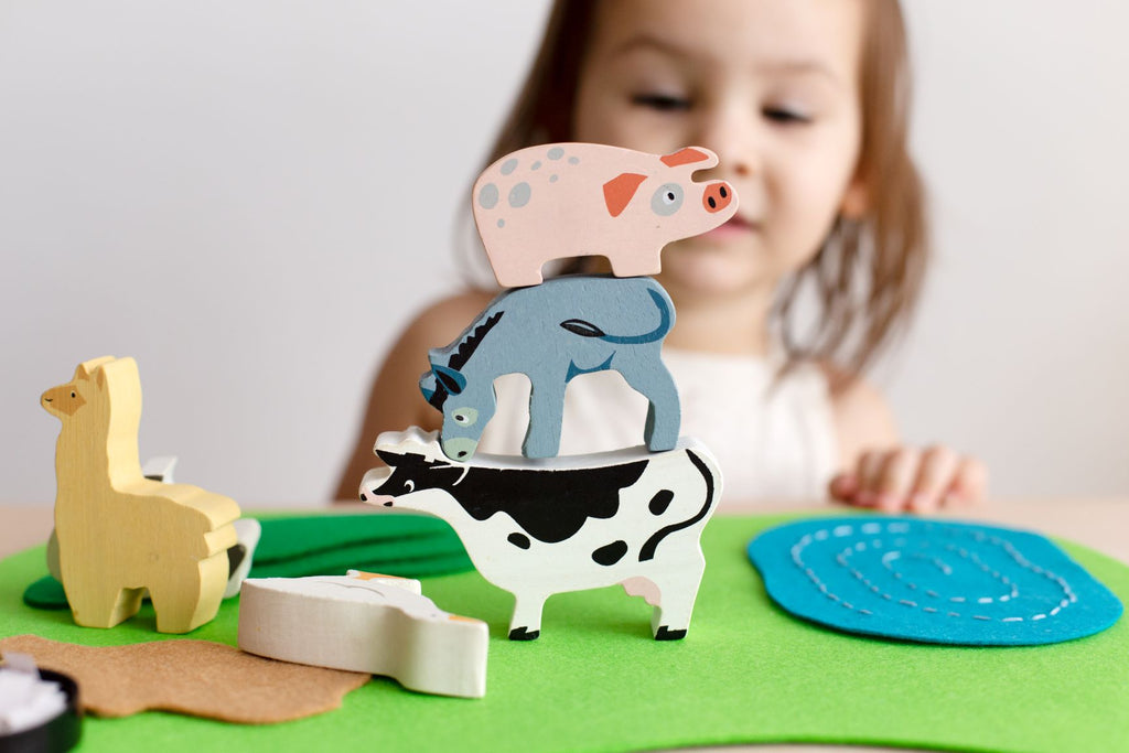 Tender leaf Wooden farm animals and DIY Felt Farm for creative play