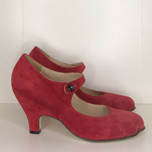 red suede mary jane shoes