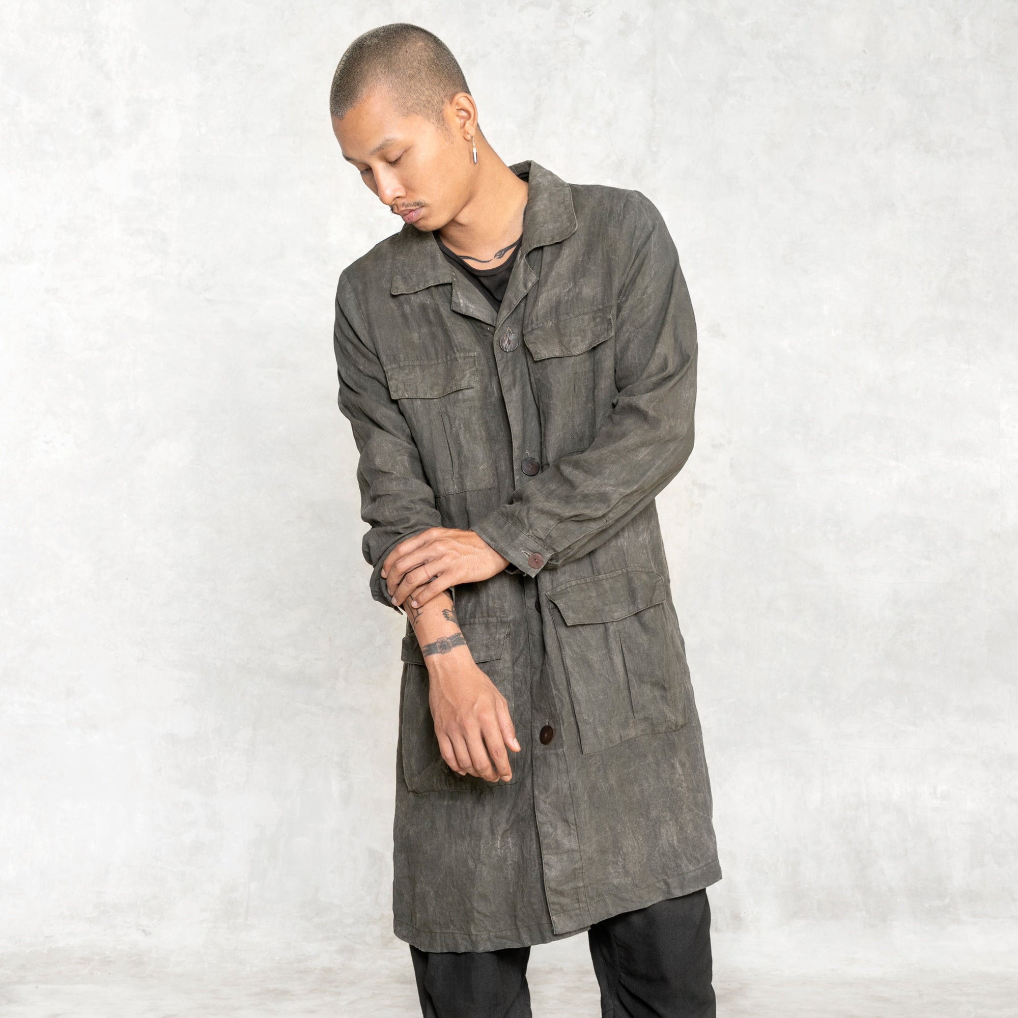 Challis Linen Duster - Olive - blamo.store