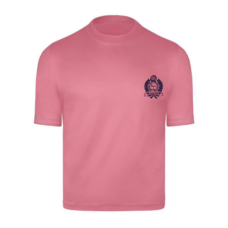 Pink with Navy Crest Short Sleeve T-Shirt