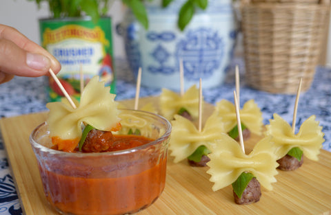 Chefanie Farfalle Meatball Bites on Board
