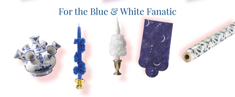 Gifts for someone who loves blue and white china candles table linens