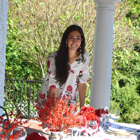 Chefanie matching tablecloth in block print