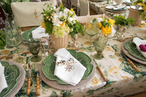 Green, Brown, Yellow, White, Custom Embroidered Napkins and Chair Covers at Hampton Classic 