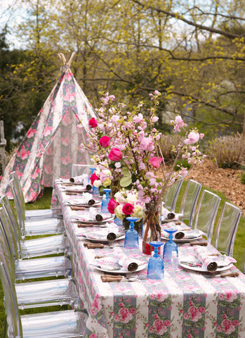 Floral patterned tent with custom matching Sargent Pepper style blazer