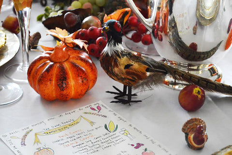 Thanksgiving Table Decorations Birds and Pumpkins