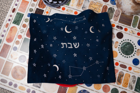 hand embroidered zodiac challah cover