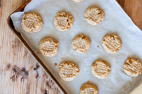 the most delicious fresh peanut butter cookies on a tray