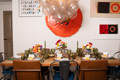 table setting for a colorful dinner in Manhattan