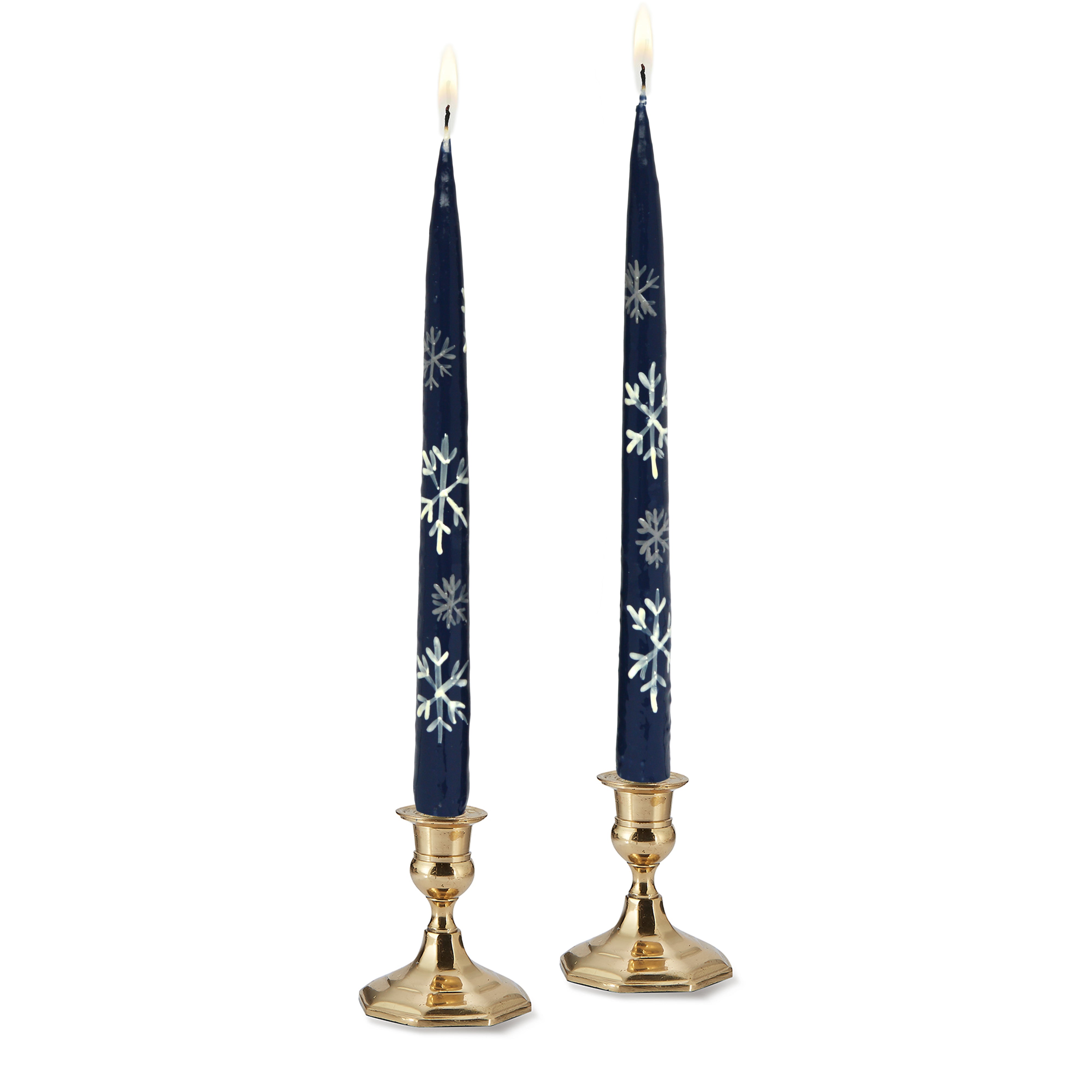 Blue Snowflake Painted Tapers (2)