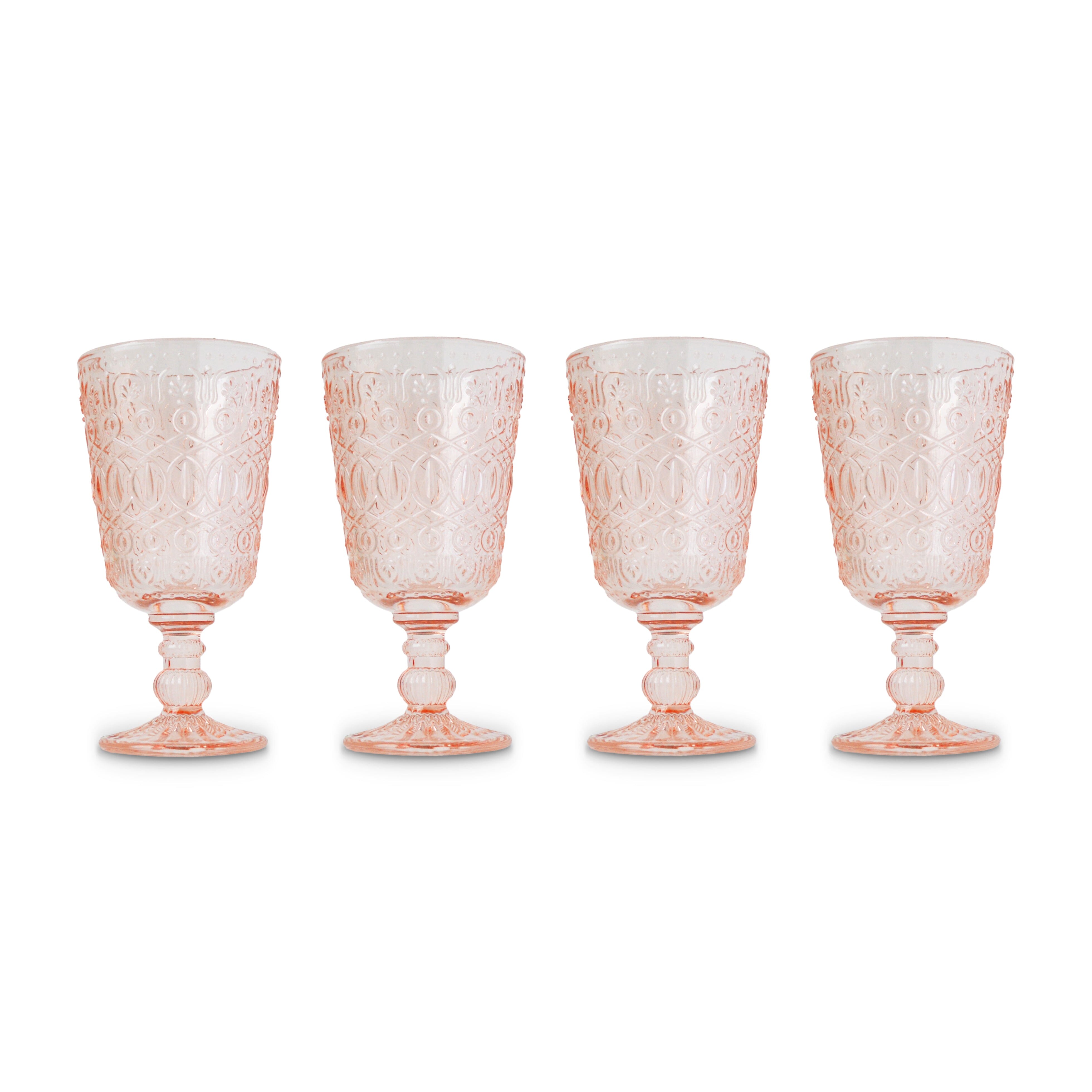 Pink Embossed Stem Glasses (4)