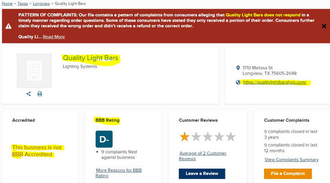 quality led light bar BBB review