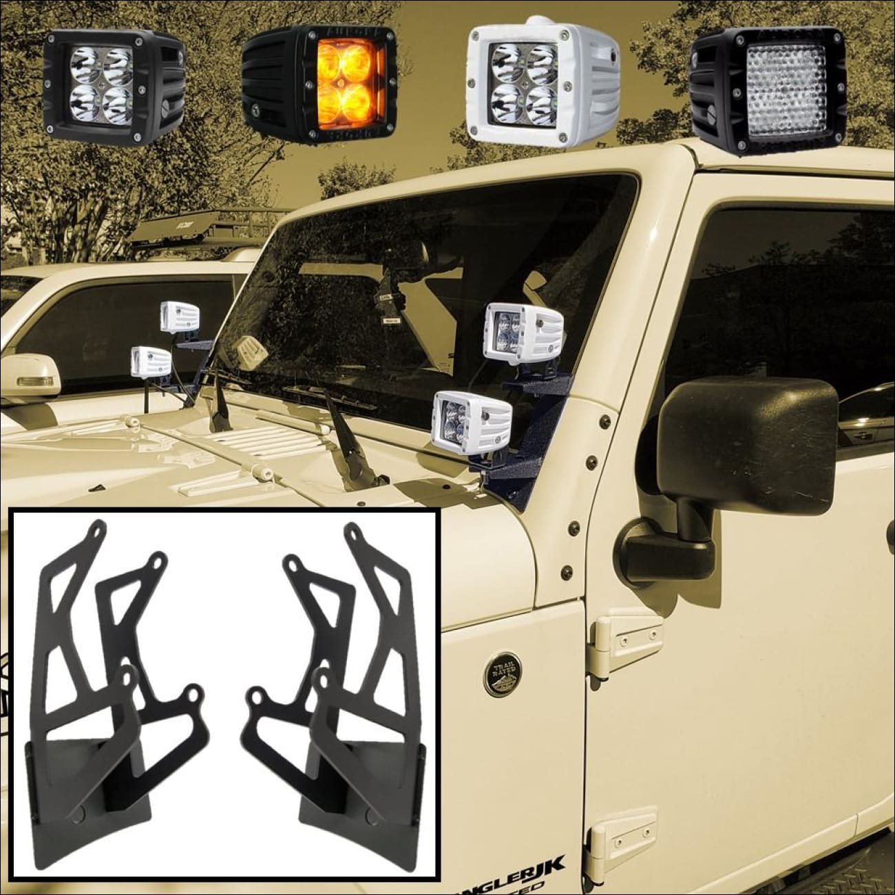 Jeep Wrangler Windshield A-Pillar Dual Light Pod Mount Bundle by Aurora –  OBP