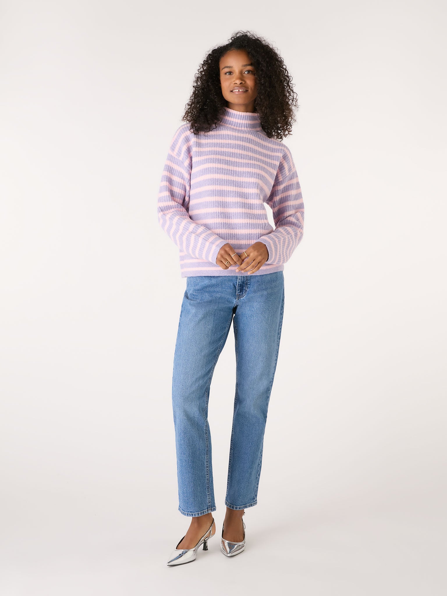 Ebony Stripe Rib Turtleneck Jumper in Lilac