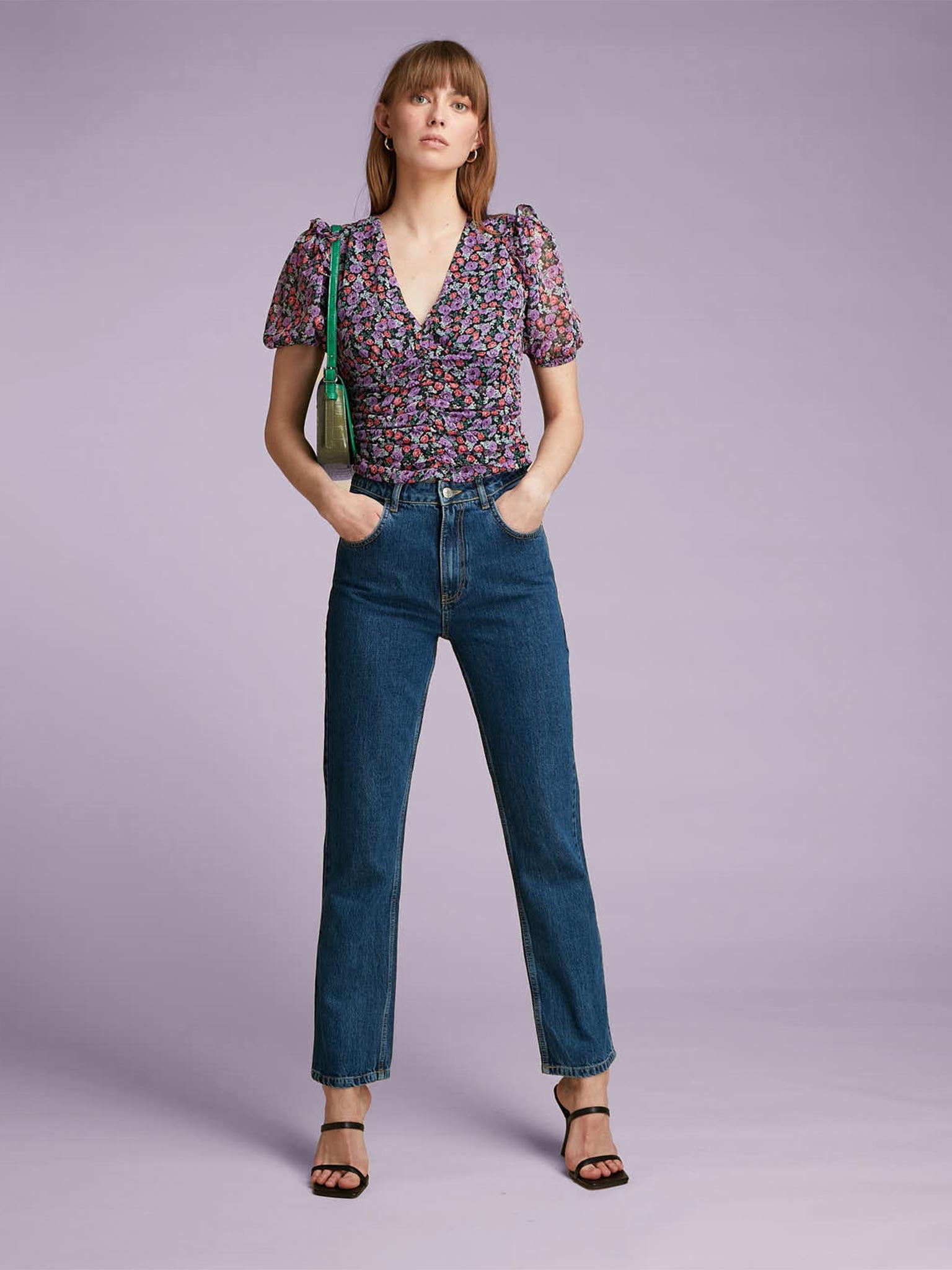 Greta Top in Purple Floral Print