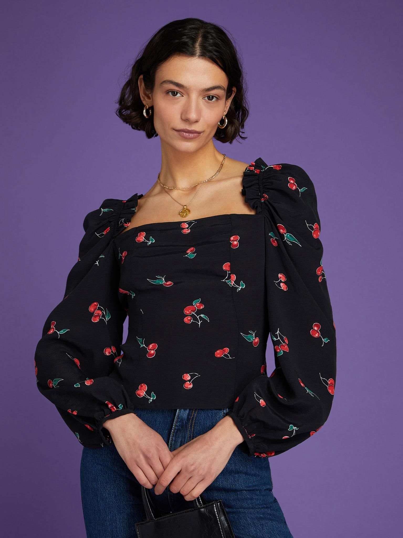 Alicia Square Neck Top In Cherry Print Omnes Tops Sustainable 7214