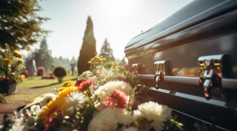 casket on the cemetery