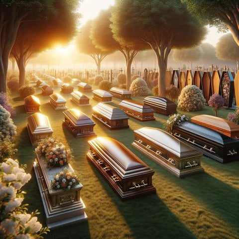 various sizes of funeral caskets