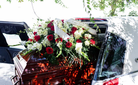 funeral casket in car