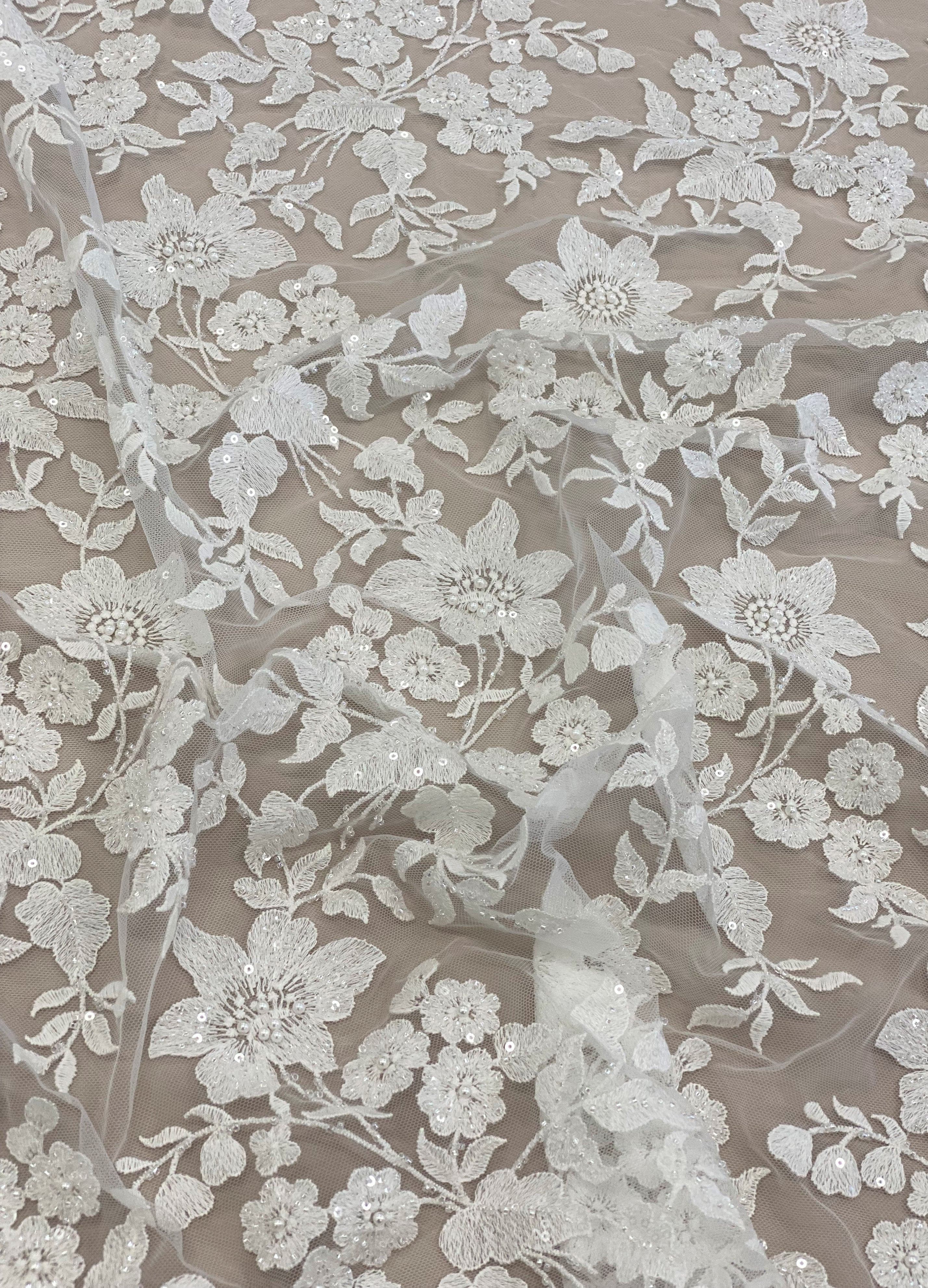 Image of Embellished Floral Tulle (VJ3356050) Ivory