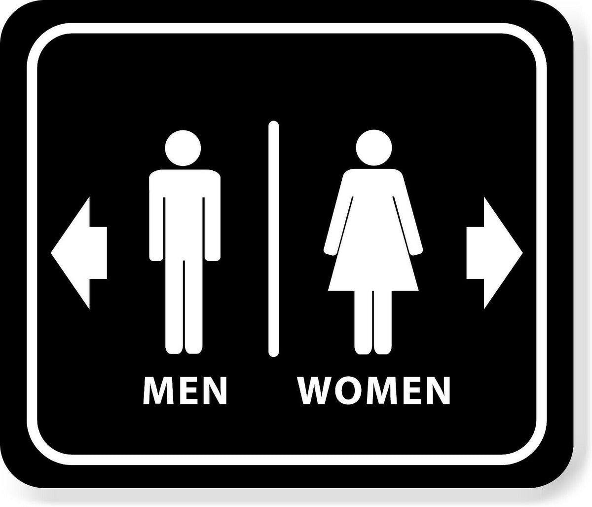 Bathroom Restroom Women Right Arrow Men Left Arrow Black Aluminum Comp Work House Signs 8649