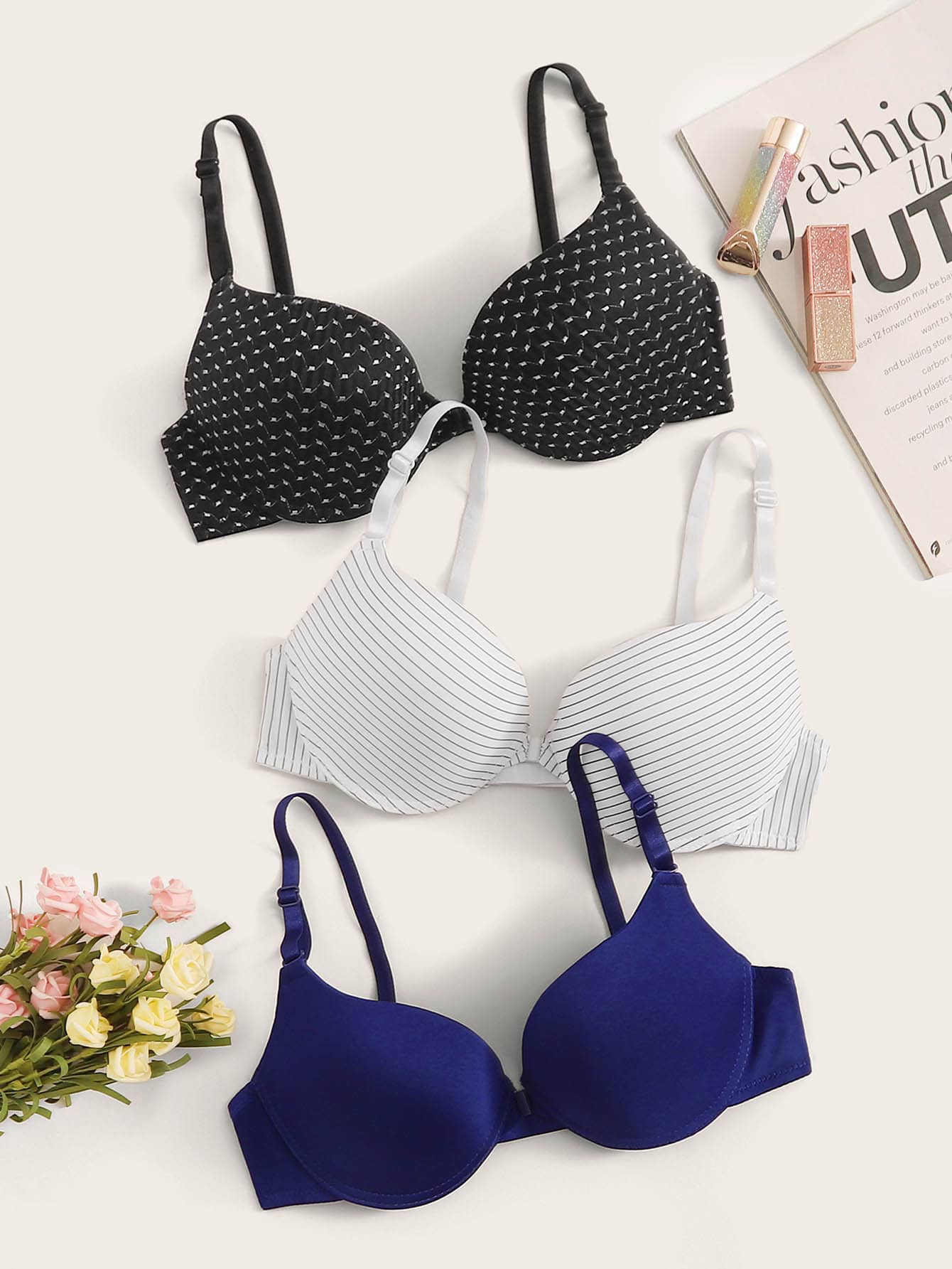 2Pack Set Of Wireless Push Up Bra+Matching Panty Bra CupB(PantySize 12-16