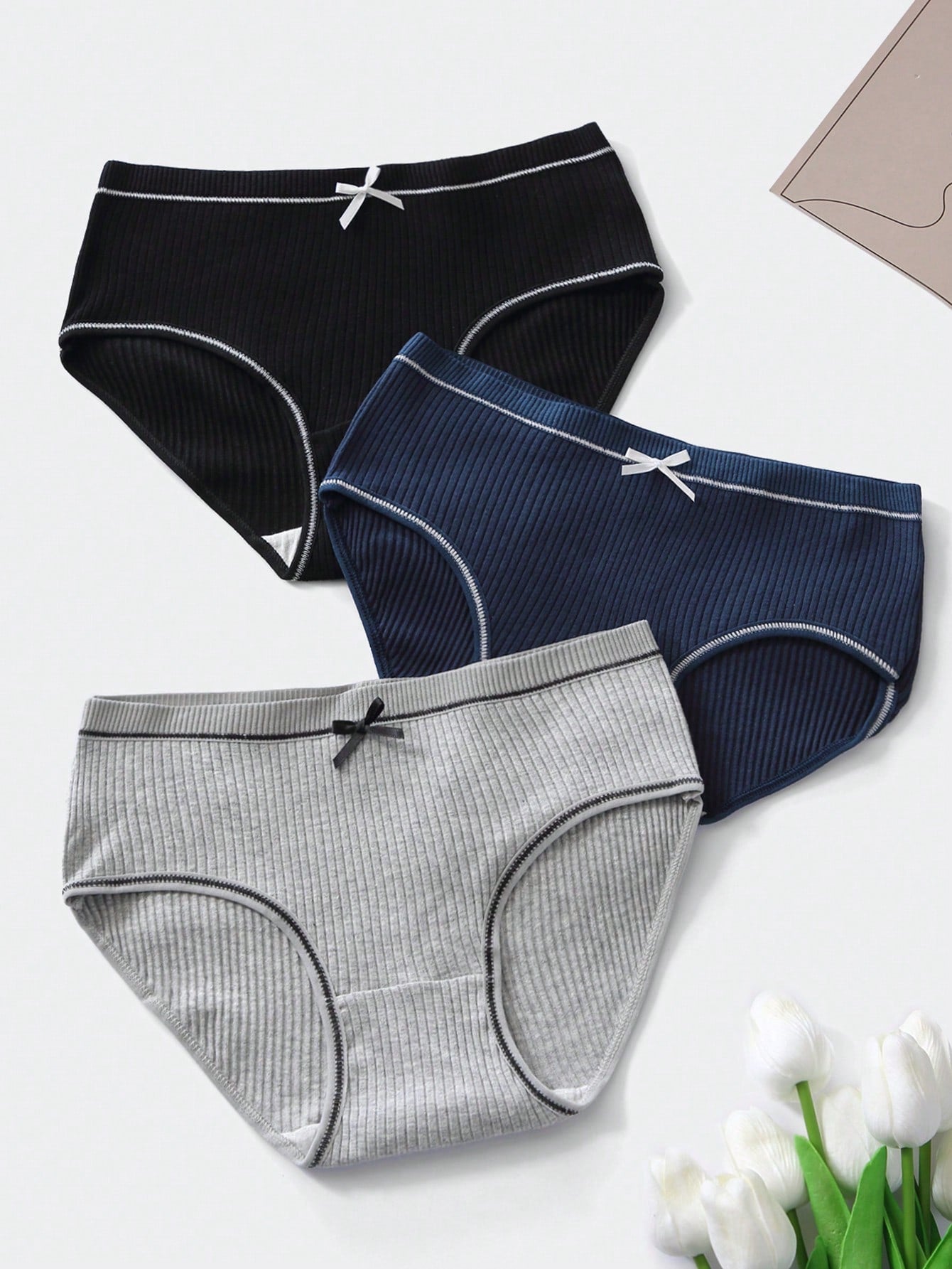 SHEIN Women's 3packs Letter Tape Underpants Briefs Soft Underwear Panty Set  Multicolor M