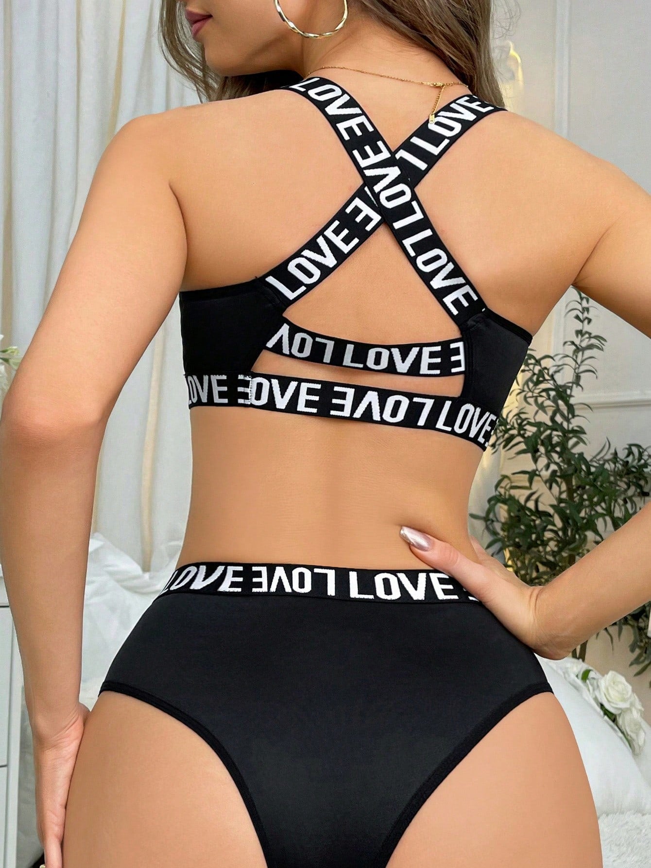 Letter Tape Panel Lingerie Set