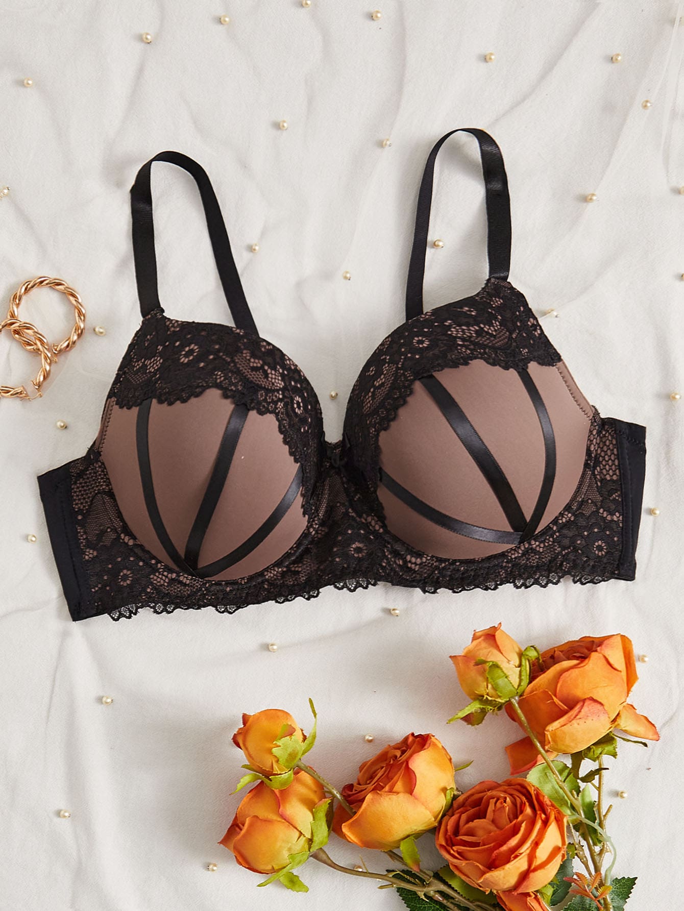 3pack Contrast Lace Push Up Bra