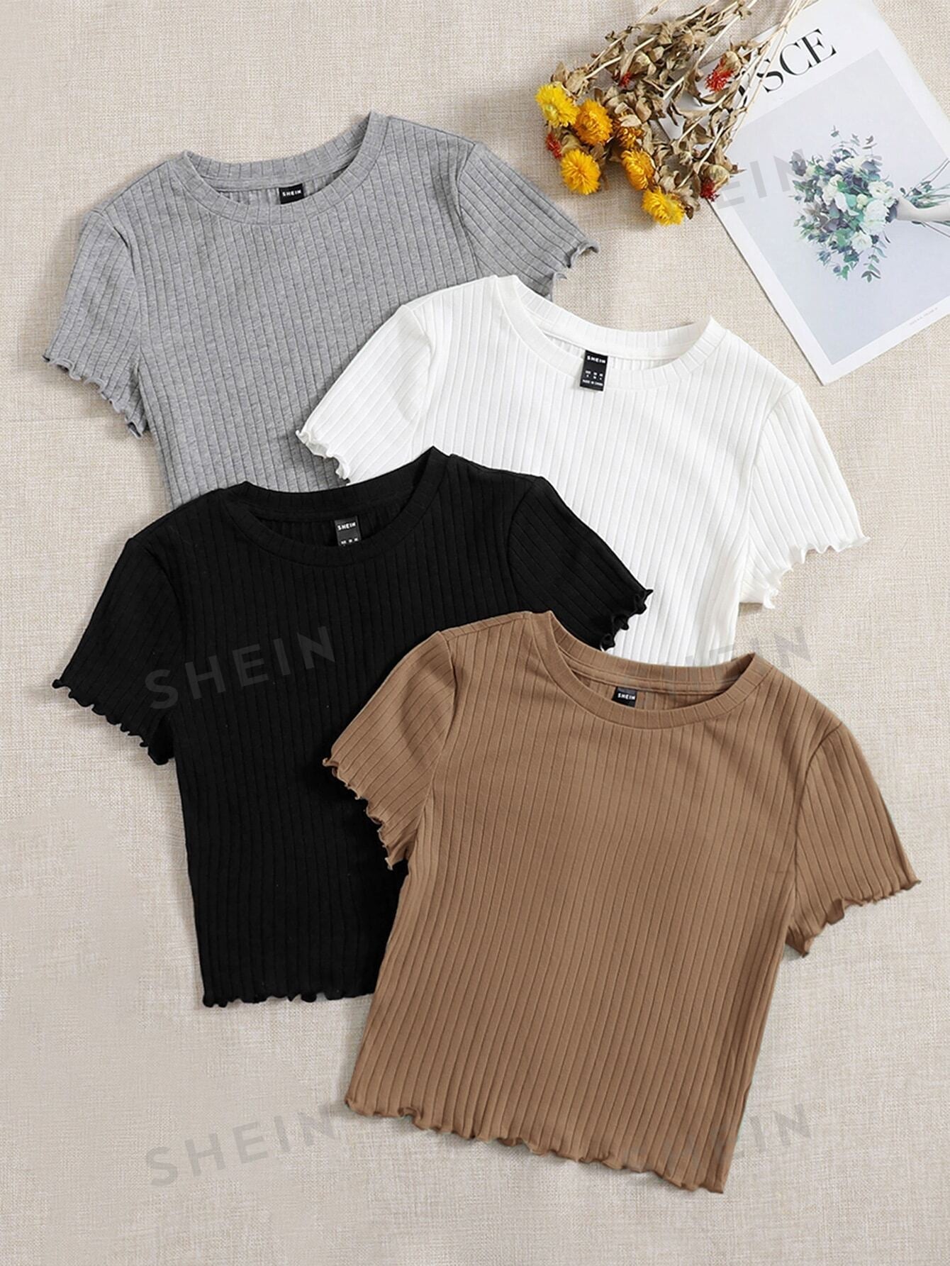 Shein Ezwear Solid Rib Knit Crop Tee