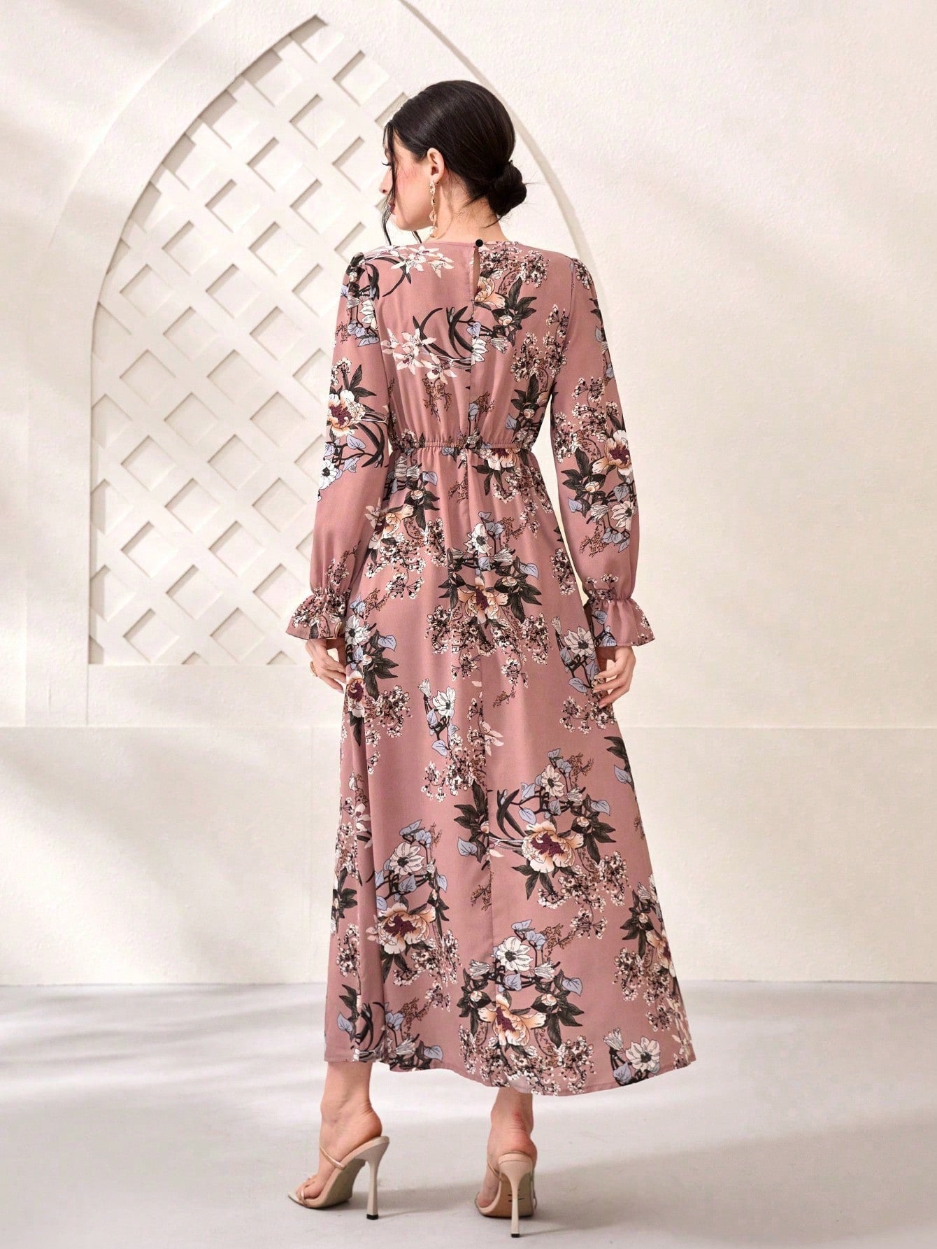 SHEIN Mulvari Plus Allover Print Square Neck Puff Sleeve Dress - Negative  Apparel