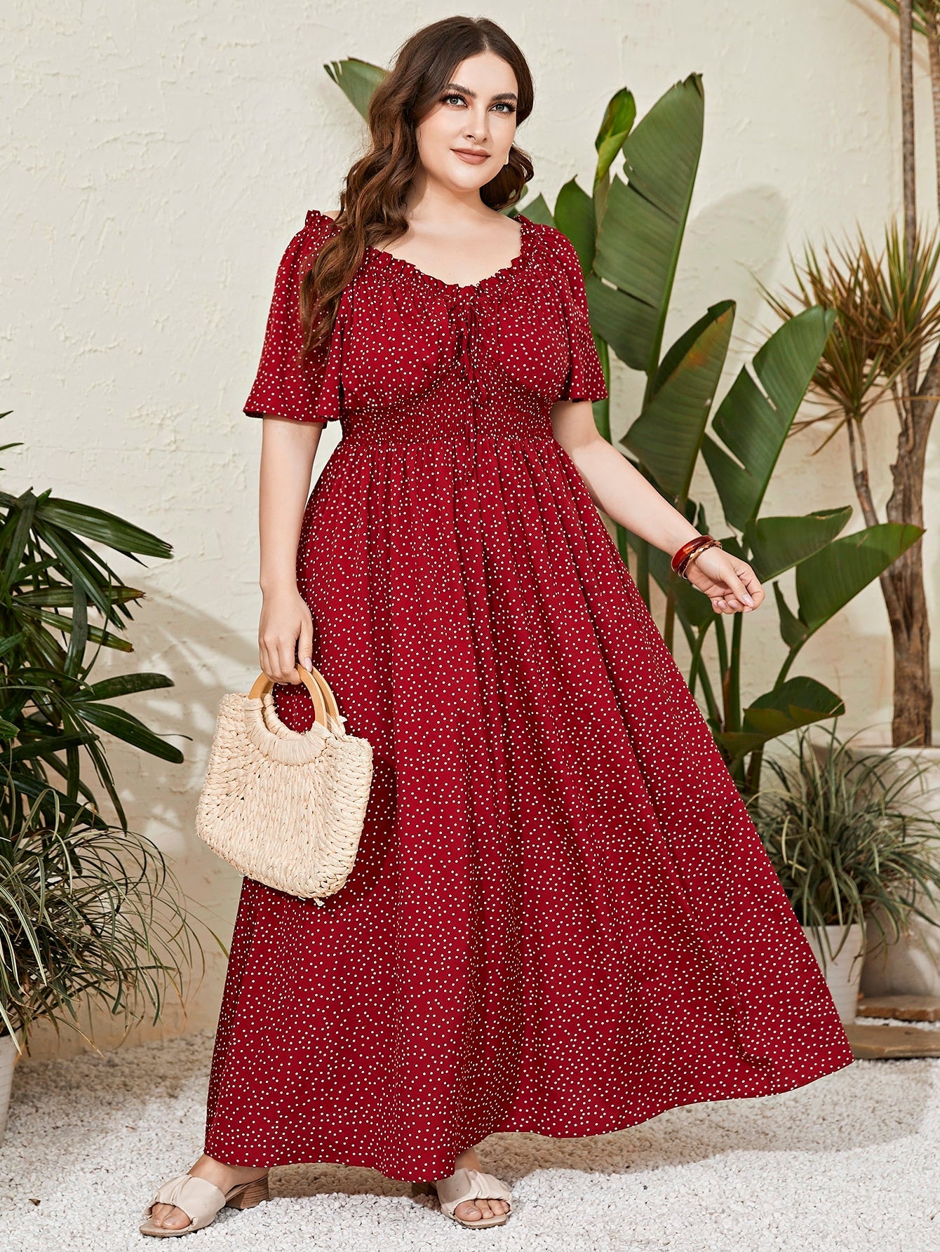 SHEIN CURVE FLORAL PUFF SLEEVE MAXI DRESS (1XL size) (Red