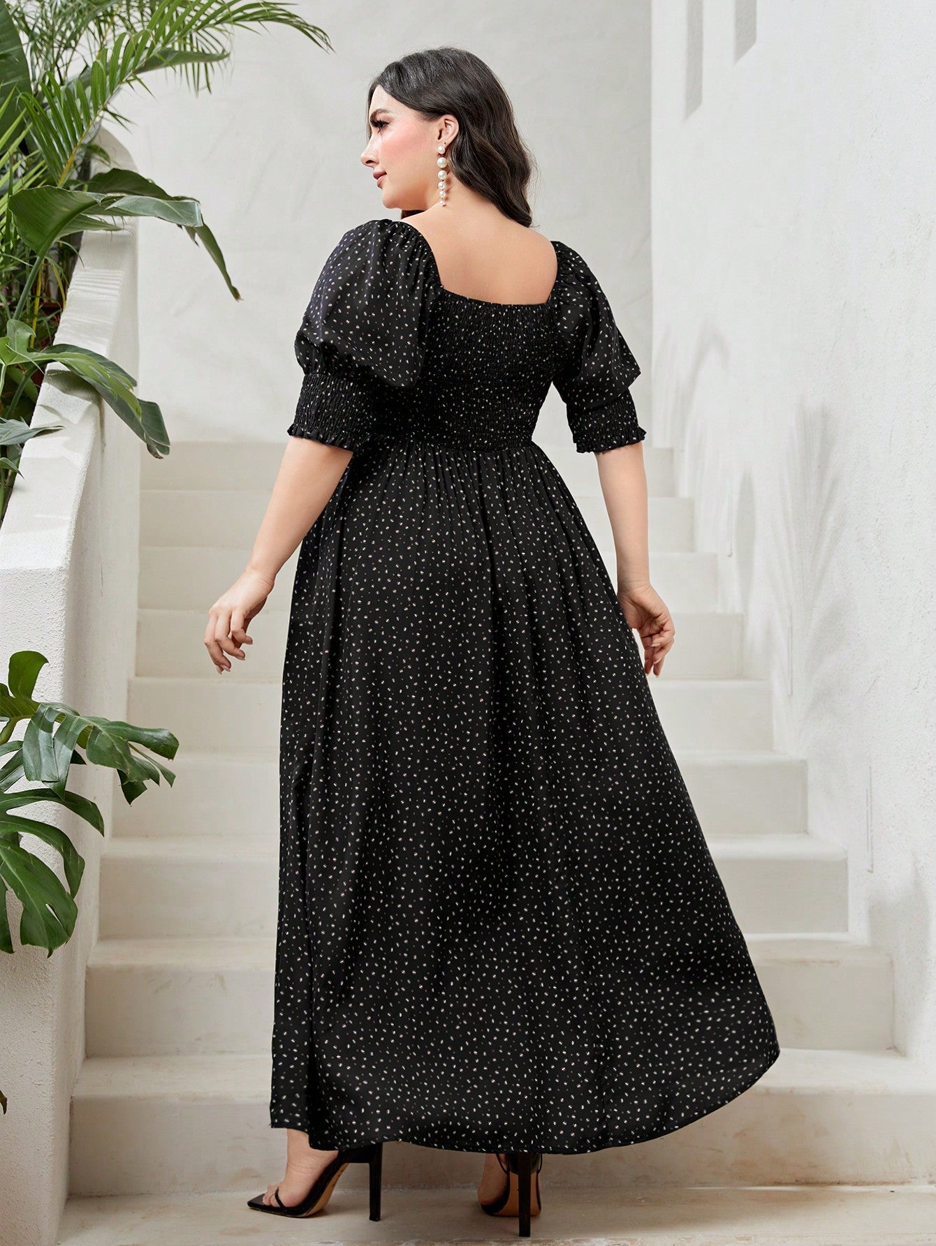 SHEIN, Dresses, Shein Curve Size 4xl Blackwhite Polka Dot Geo Print Dress