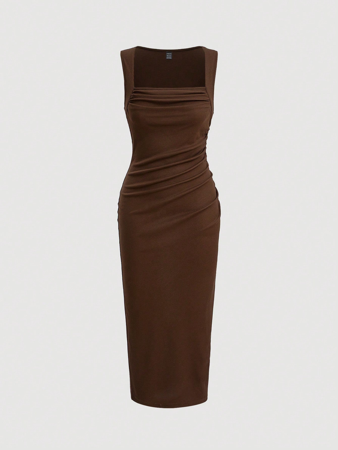 SHEIN Curve Solid Rib-Knit Backless Dress, Brown, 2XL