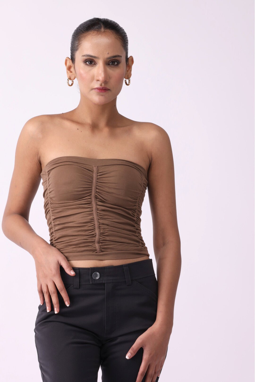 Solid Lace Up Back Crop Tube Top - Negative Apparel