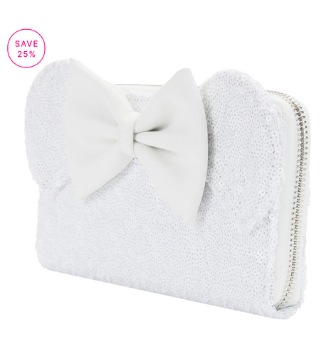 loungefly minnie mouse ears wedding bridal white sequin wallet